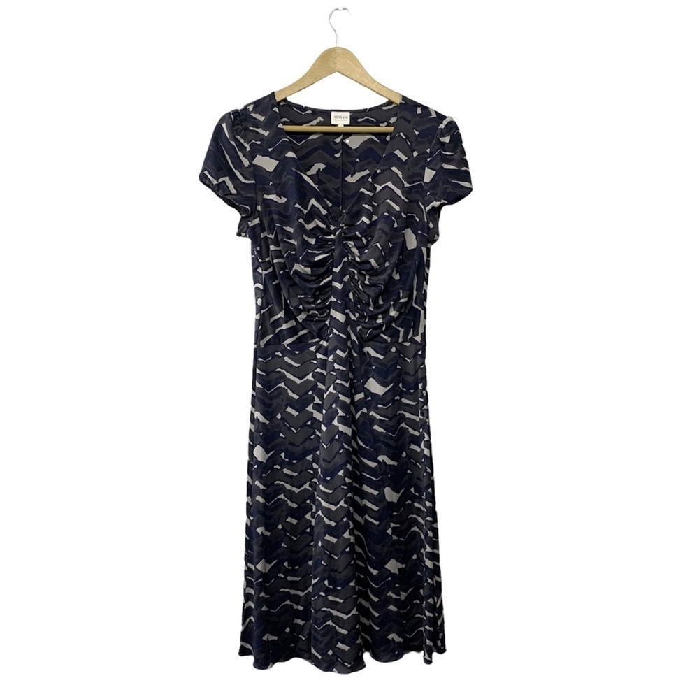 Armani Collezioni Navy and White Patterned Midi Dress
